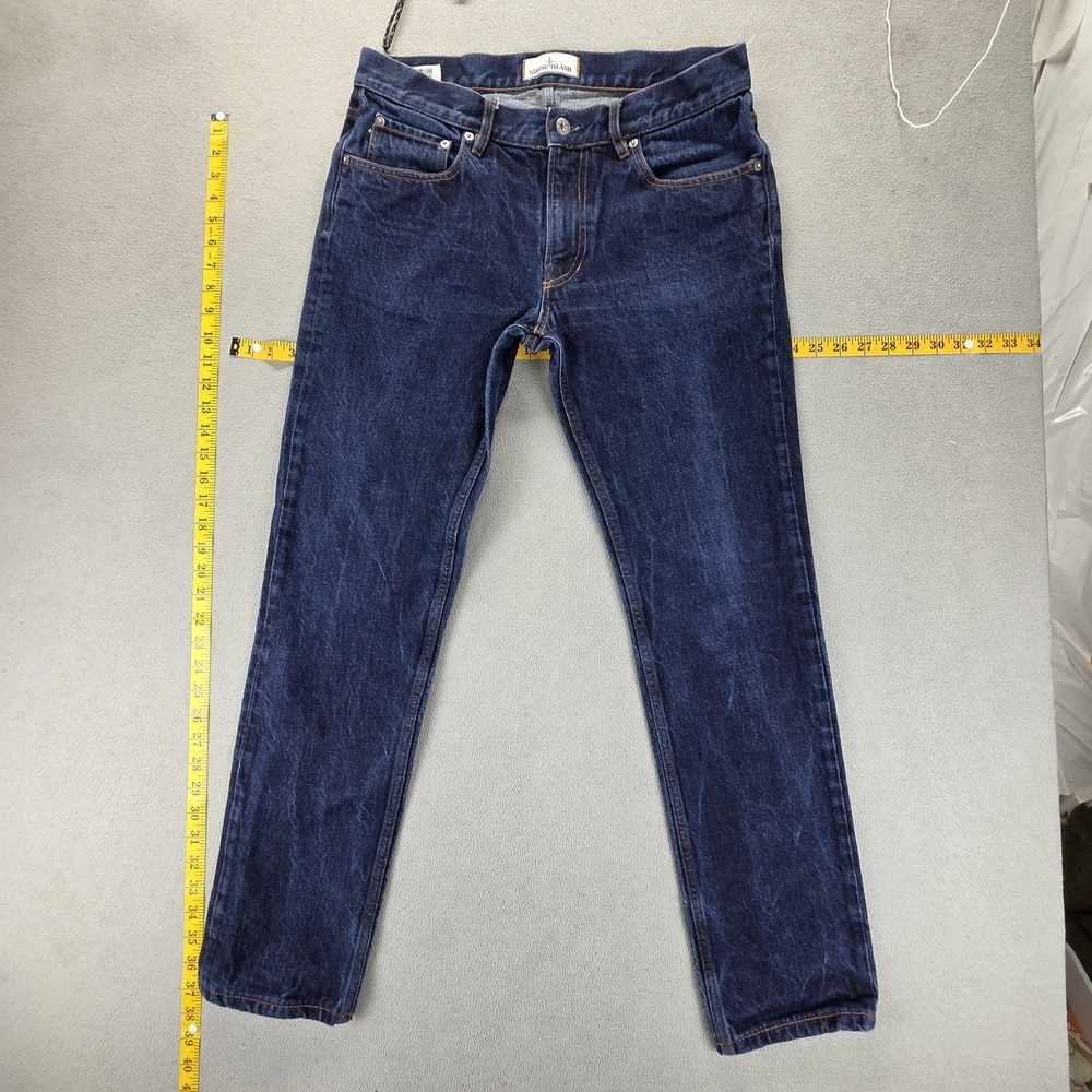 Stone Island Jeans Mens Blue Dark Wash Slim Skinny Type SK Logo Patch Fits 32x29
